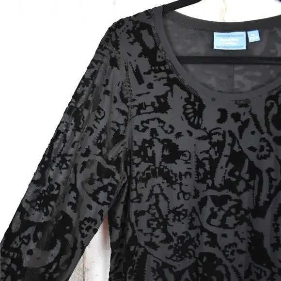 Simply Vera Wang black velvet burnout long sleeve shirt top size xlarge whimsy - Picture 3 of 10